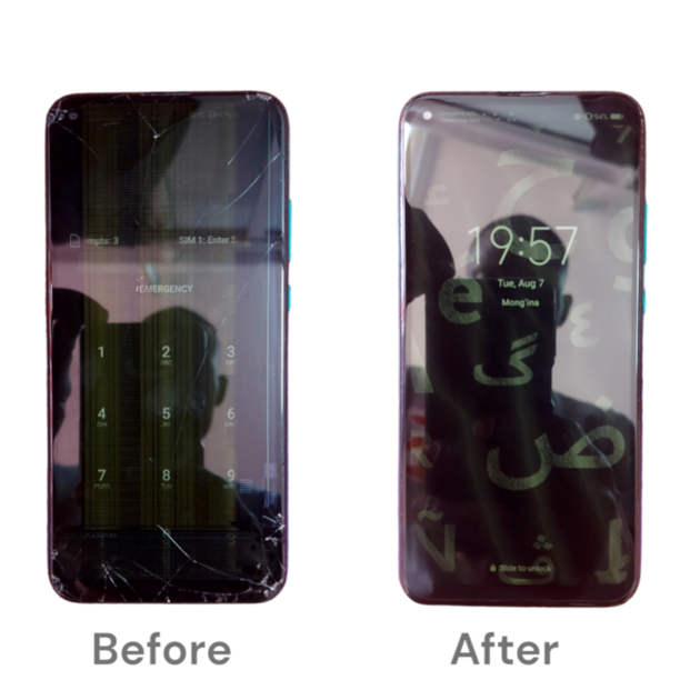 Huawei Y7P Before and After Screen Replacement